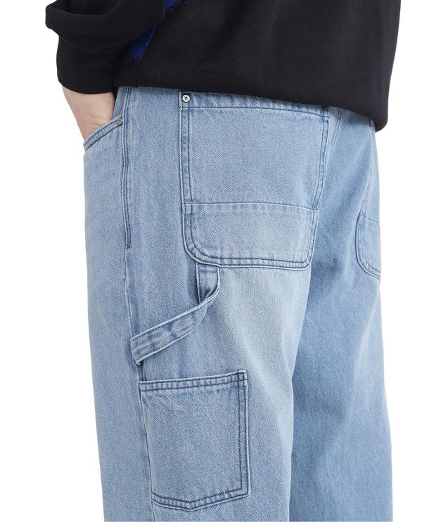 Rare Rabbit Men's Carpenter-2 Blue Cotton Fabric Light Wash Carpenter Fit Solid Jeans