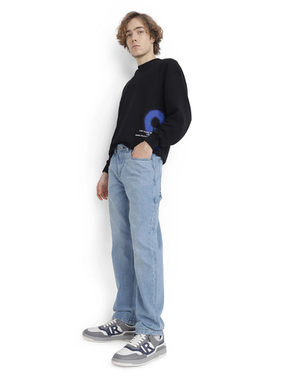 Rare Rabbit Men's Carpenter-2 Blue Cotton Fabric Light Wash Carpenter Fit Solid Jeans