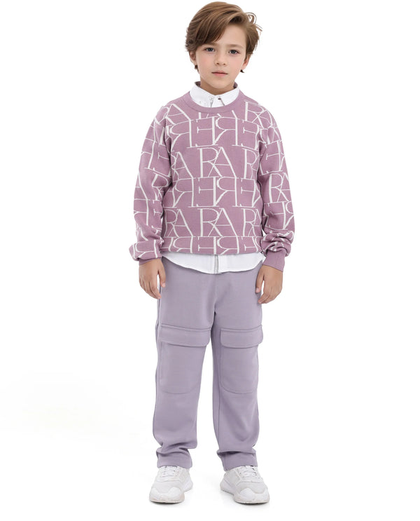 Rare Ones Kids Carrio Dusky Purple Full Sleeve Cotton Printed Regular Fit Sweater