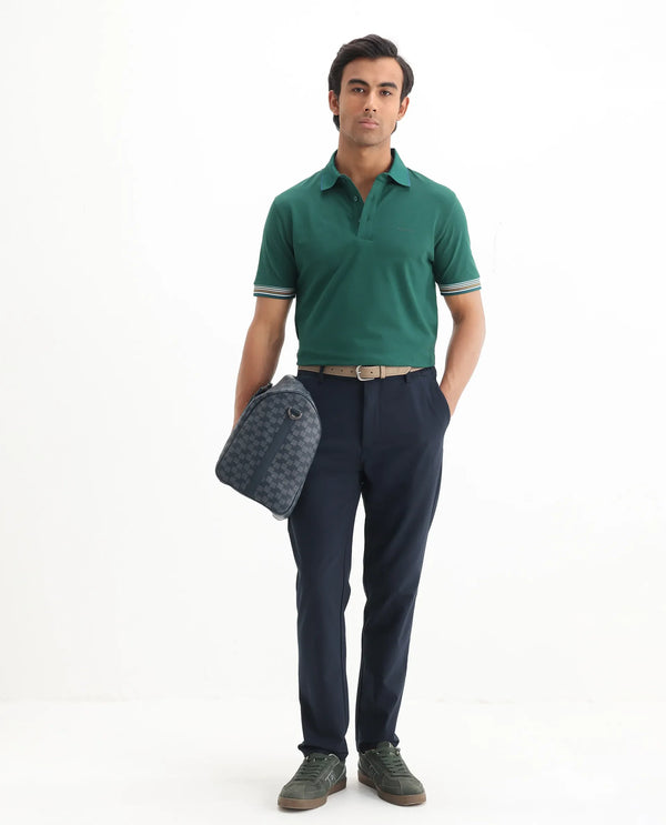 Rare Rabbit Men's Carter Dark Green Cotton Fabric Half Sleeve Spread Collar Regular Fit Plain Polo