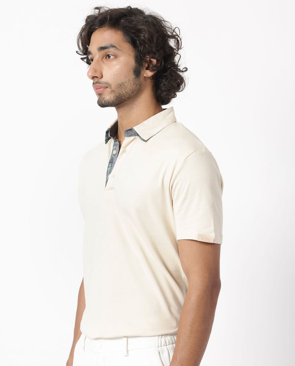Rare Rabbit Men's Casca Dark Beige Cotton Fabric Collared Neck Half Sleeves Polo T-Shirt