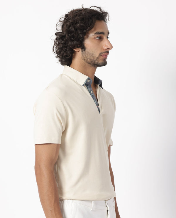 Rare Rabbit Men's Casca Dark Beige Cotton Fabric Collared Neck Half Sleeves Polo T-Shirt