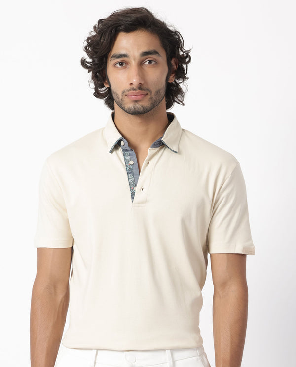 Rare Rabbit Men's Casca Dark Beige Cotton Fabric Collared Neck Half Sleeves Polo T-Shirt