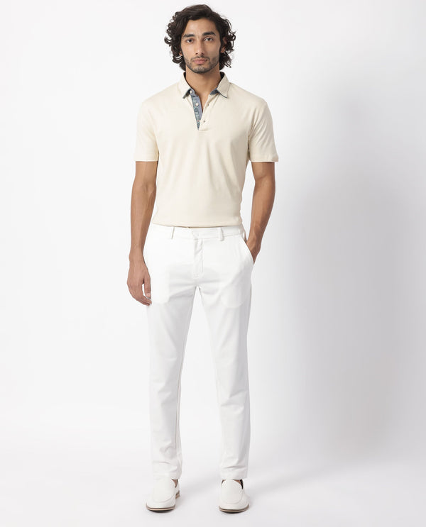 Rare Rabbit Men's Casca Dark Beige Cotton Fabric Collared Neck Half Sleeves Polo T-Shirt