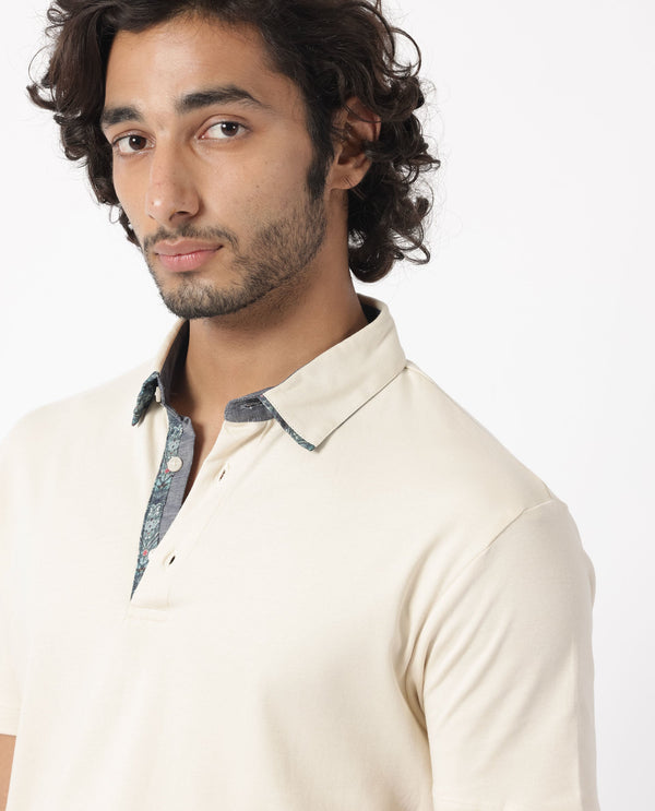 Rare Rabbit Men's Casca Dark Beige Cotton Fabric Collared Neck Half Sleeves Polo T-Shirt