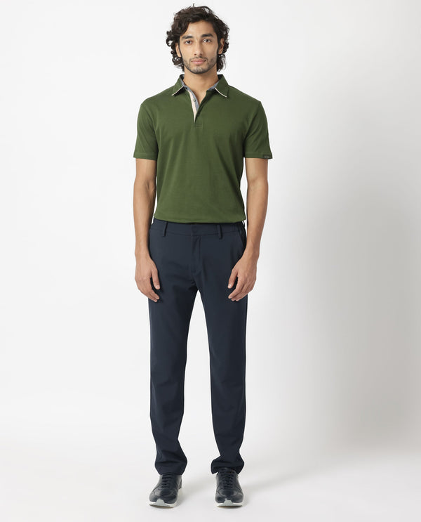 Rare Rabbit Men's Casca Dark Olive Cotton Fabric Collared Neck Half Sleeves Polo T-Shirt