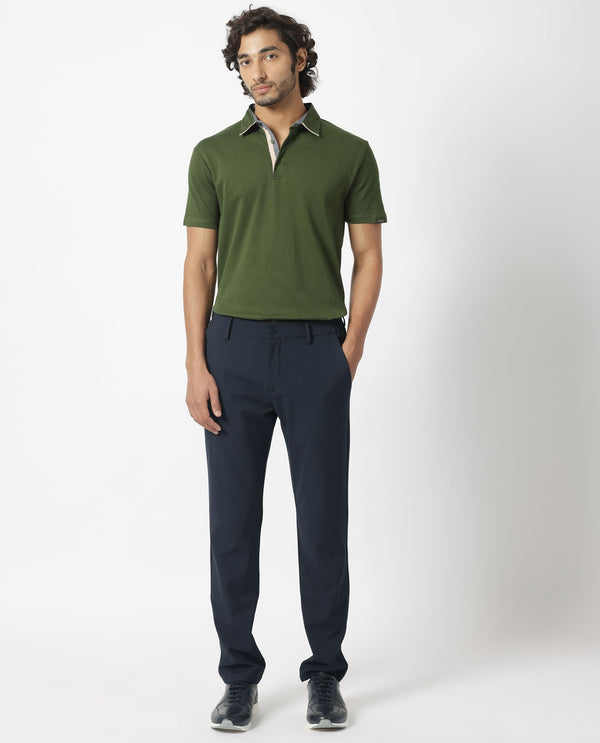 Rare Rabbit Men's Casca Dark Olive Cotton Fabric Collared Neck Half Sleeves Polo T-Shirt