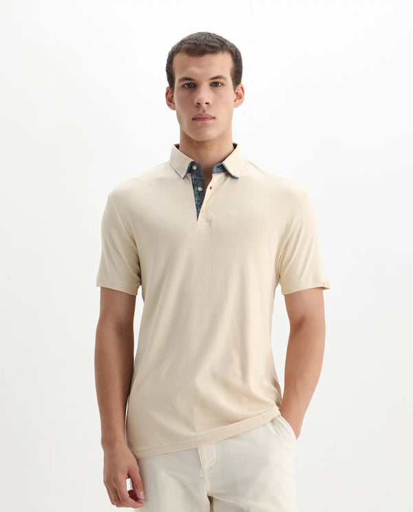 Rare Rabbit Men's Casca Dark Beige Cotton Fabric Collared Neck Half Sleeves Polo T-Shirt