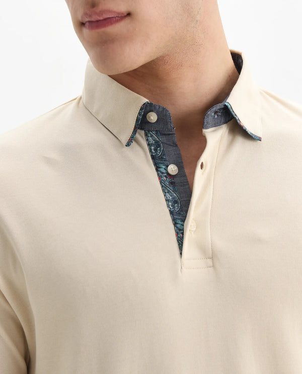 Rare Rabbit Men's Casca Dark Beige Cotton Fabric Collared Neck Half Sleeves Polo T-Shirt