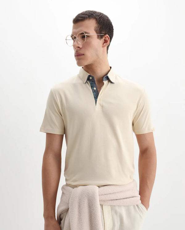 Rare Rabbit Men's Casca Dark Beige Cotton Fabric Collared Neck Half Sleeves Polo T-Shirt
