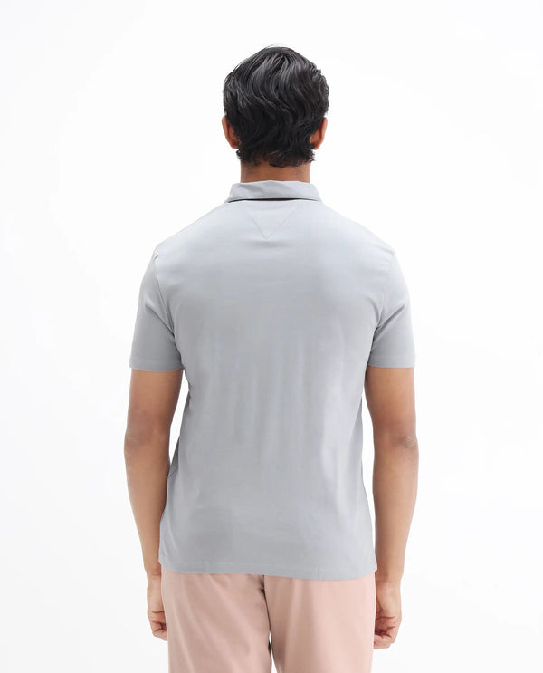 Rare Rabbit Men's Casca Dark Grey Cotton Fabric Collared Neck Half Sleeves Polo T-Shirt