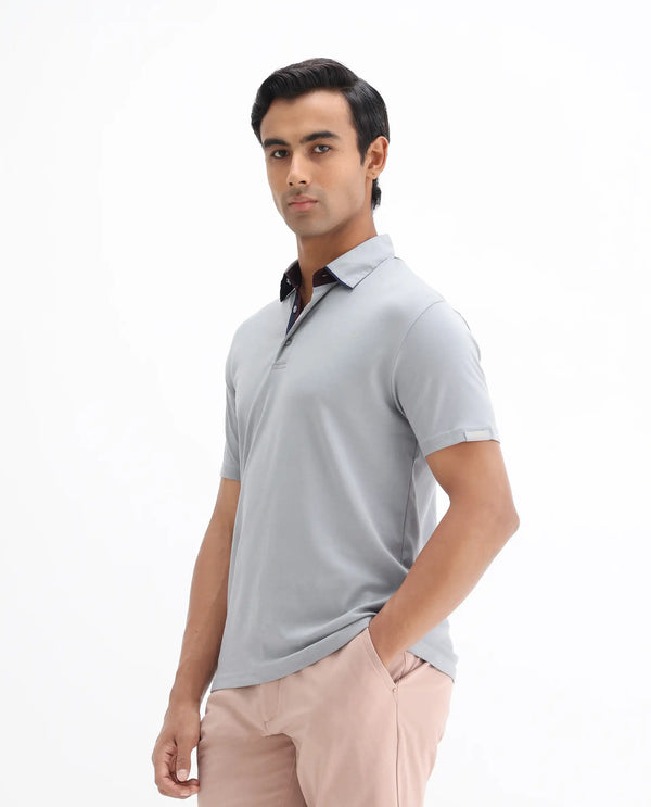 Rare Rabbit Men's Casca Dark Grey Cotton Fabric Collared Neck Half Sleeves Polo T-Shirt