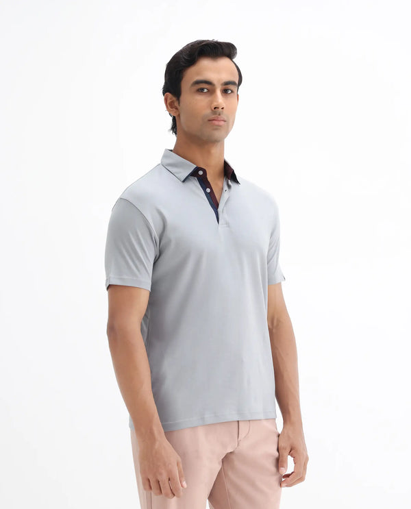Rare Rabbit Men's Casca Dark Grey Cotton Fabric Collared Neck Half Sleeves Polo T-Shirt