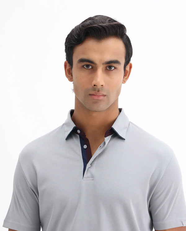 Rare Rabbit Men's Casca Dark Grey Cotton Fabric Collared Neck Half Sleeves Polo T-Shirt