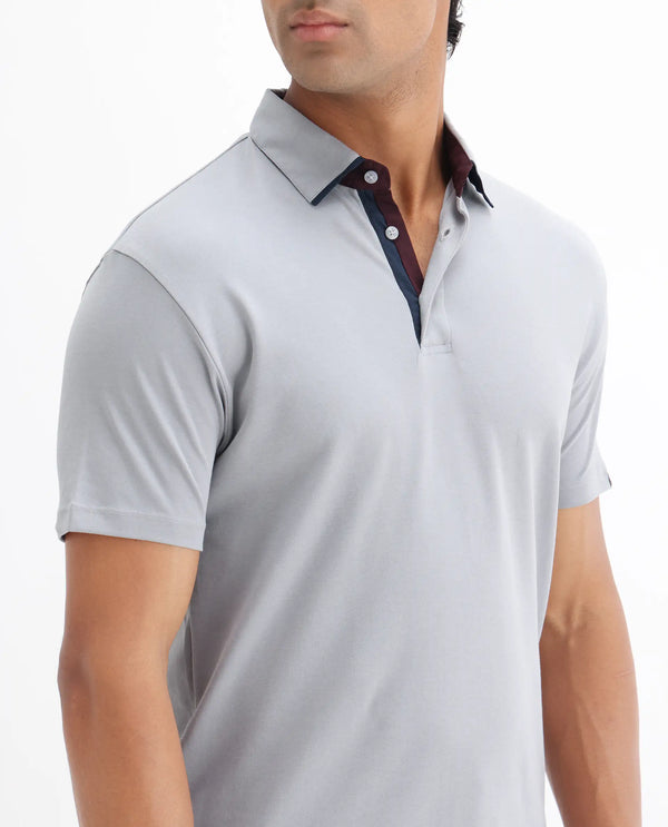 Rare Rabbit Men's Casca Dark Grey Cotton Fabric Collared Neck Half Sleeves Polo T-Shirt