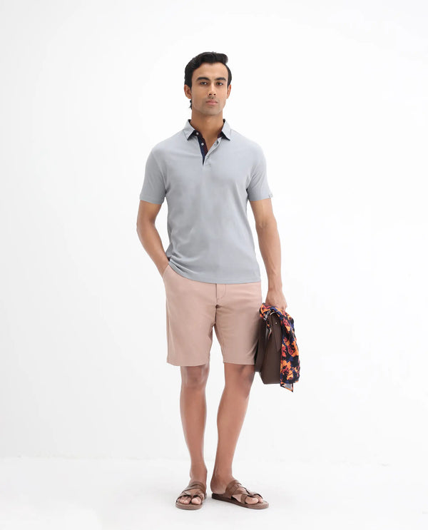Rare Rabbit Men's Casca Dark Grey Cotton Fabric Collared Neck Half Sleeves Polo T-Shirt