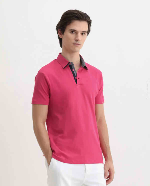 Rare Rabbit Men's Casca Flouroscent Red Cotton Fabric Collared Neck Half Sleeves Polo T-Shirt
