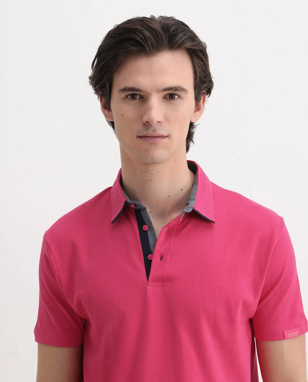 Rare Rabbit Men's Casca Flouroscent Red Cotton Fabric Collared Neck Half Sleeves Polo T-Shirt
