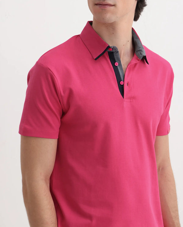Rare Rabbit Men's Casca Flouroscent Red Cotton Fabric Collared Neck Half Sleeves Polo T-Shirt