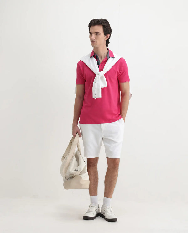 Rare Rabbit Men's Casca Flouroscent Red Cotton Fabric Collared Neck Half Sleeves Polo T-Shirt