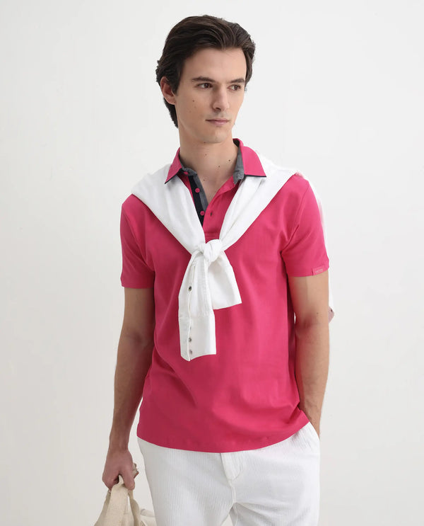 Rare Rabbit Men's Casca Flouroscent Red Cotton Fabric Collared Neck Half Sleeves Polo T-Shirt