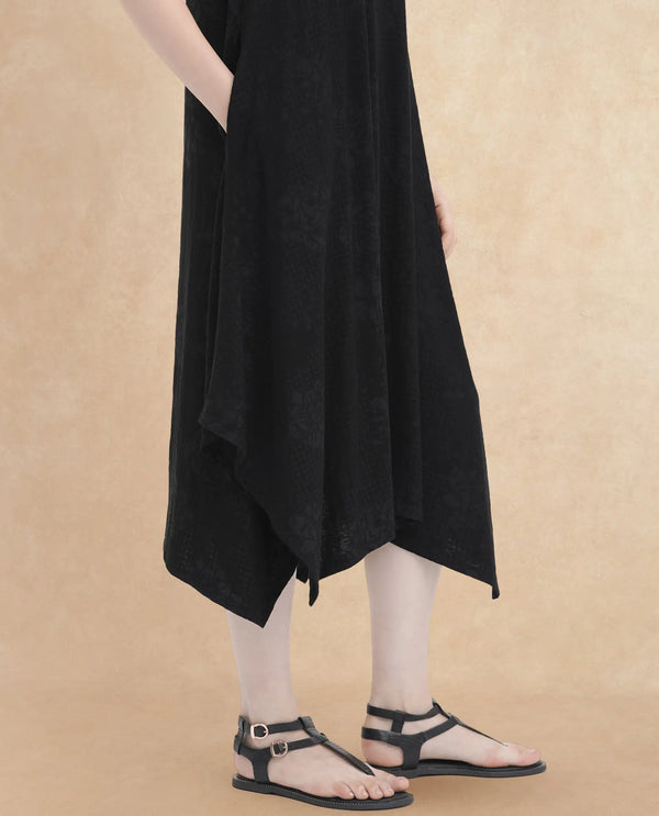 Rareism Women Cassidy Black Poly Viscose Elastane Fabric Round Neck Sleeveless Flared Fit Plain Midi Dress