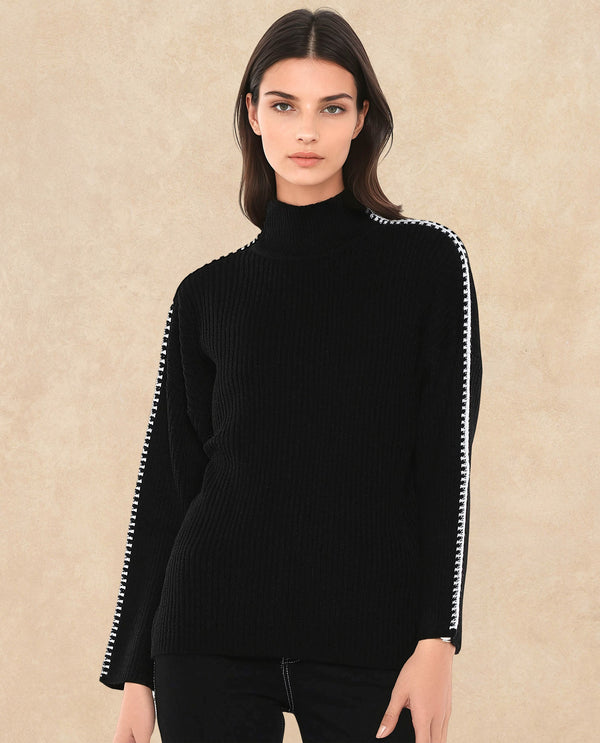 Rareism Women Cassiopiea Black Acrylic Fabric Relaxed Fit Plain Sweater