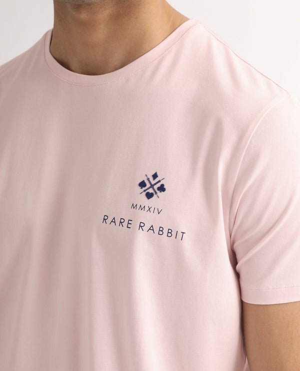 Rare Rabbit Men's Castel Light Pink Crew Neck Graphic Print Branded Half Sleeves T-Shirt
