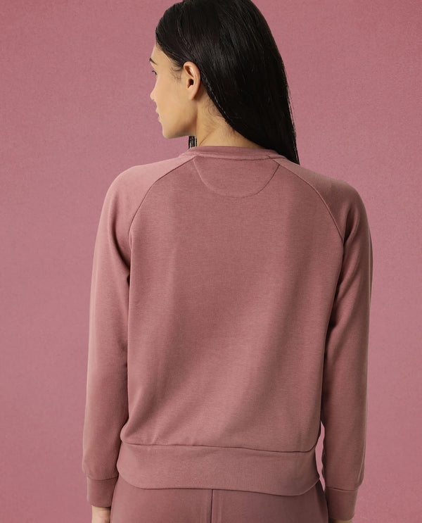 Rareism Women Cax Dark Pink Cotton Blend Fabric Relaxed Fit Full Sleeves Solid Round Neck Sweatshirt