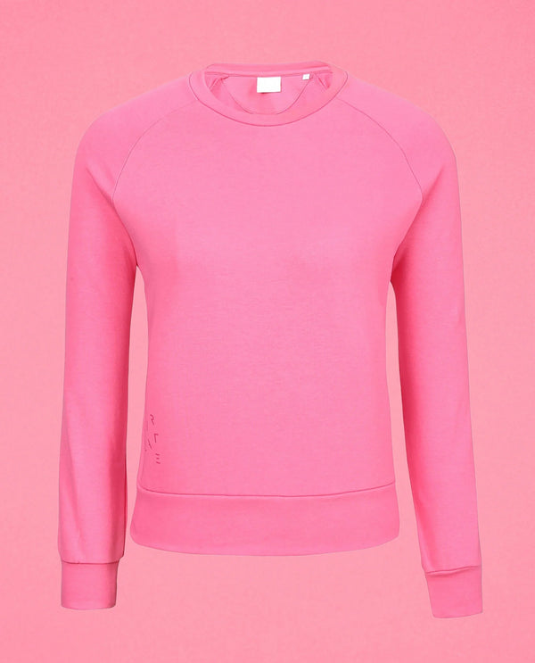 Rareism Women Cax Flouroscent Pink Cotton Blend Fabric Relaxed Fit Full Sleeves Solid Round Neck Sweatshirt