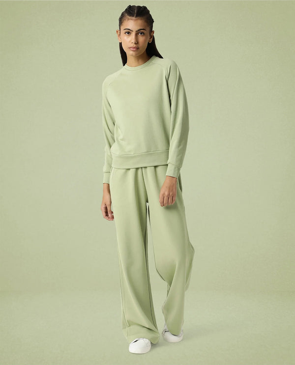 Rareism Women Cax Light Green Cotton Blend Fabric Relaxed Fit Full Sleeves Solid Round Neck Sweatshirt