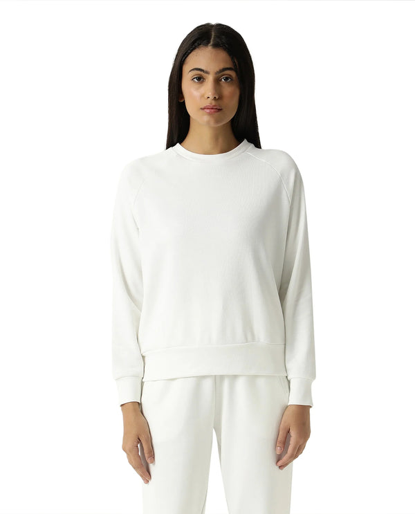Rareism Women Cax Off White Cotton Blend Fabric Relaxed Fit Full Sleeves Solid Round Neck Sweatshirt