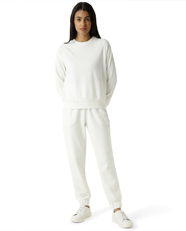 Rareism Women Cax Off White Cotton Blend Fabric Relaxed Fit Full Sleeves Solid Round Neck Sweatshirt