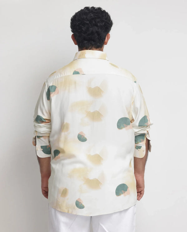 Rare Rabbit Men's Cedar Green Viscose Fabric Abstract Print Full Sleeves Plus Size Shirt