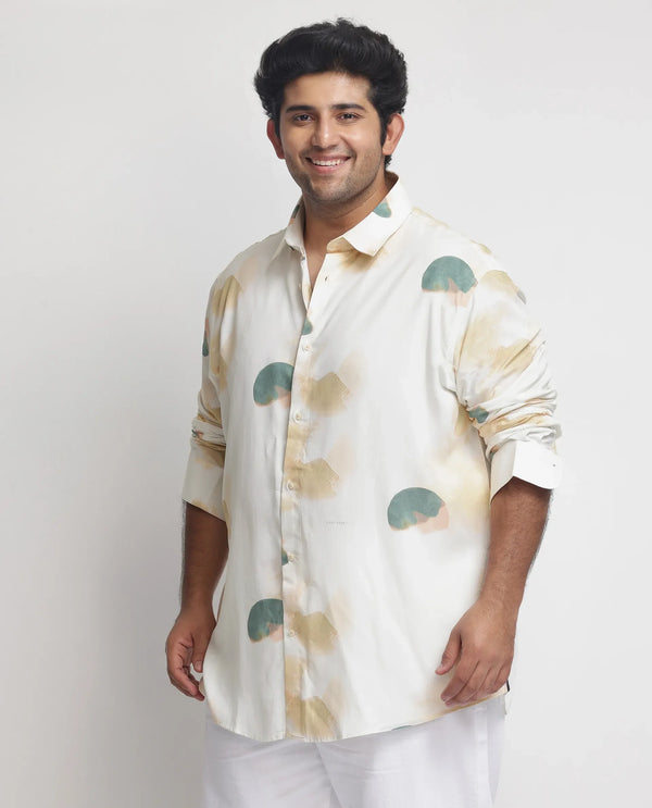 Rare Rabbit Men's Cedar Green Viscose Fabric Abstract Print Full Sleeves Plus Size Shirt