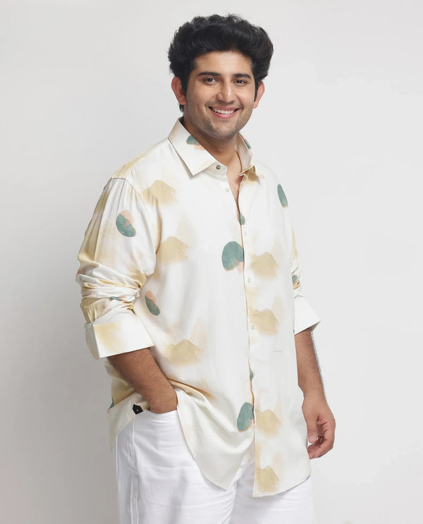 Rare Rabbit Men's Cedar Green Viscose Fabric Abstract Print Full Sleeves Plus Size Shirt