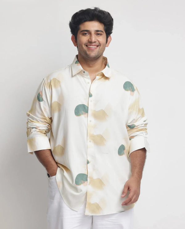 Rare Rabbit Men's Cedar Green Viscose Fabric Abstract Print Full Sleeves Plus Size Shirt