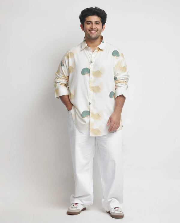 Rare Rabbit Men's Cedar Green Viscose Fabric Abstract Print Full Sleeves Plus Size Shirt