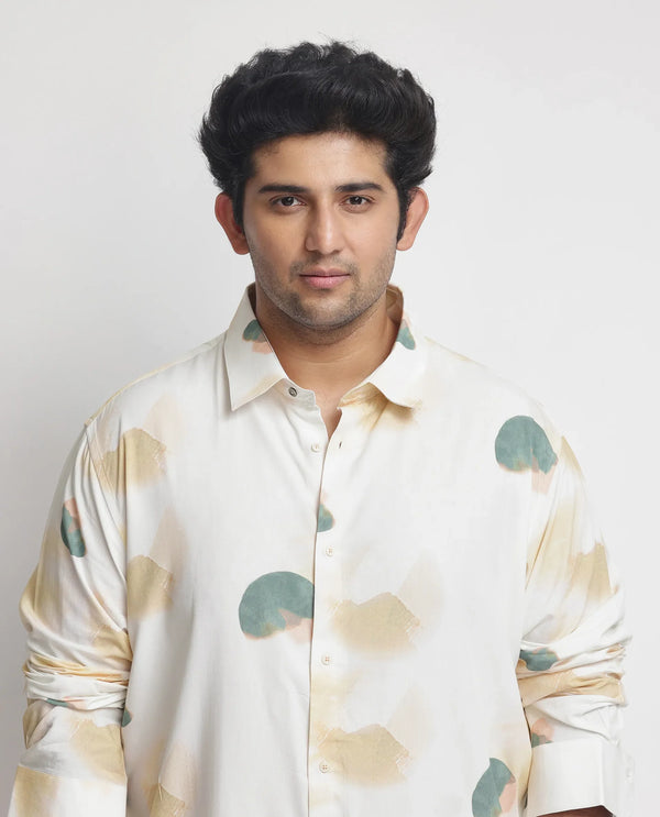 Rare Rabbit Men's Cedar Green Viscose Fabric Abstract Print Full Sleeves Plus Size Shirt