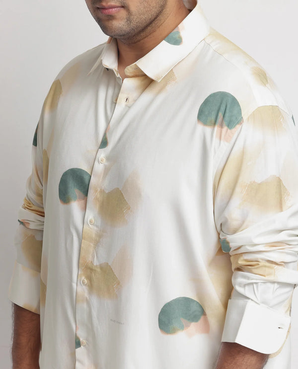 Rare Rabbit Men's Cedar Green Viscose Fabric Abstract Print Full Sleeves Plus Size Shirt