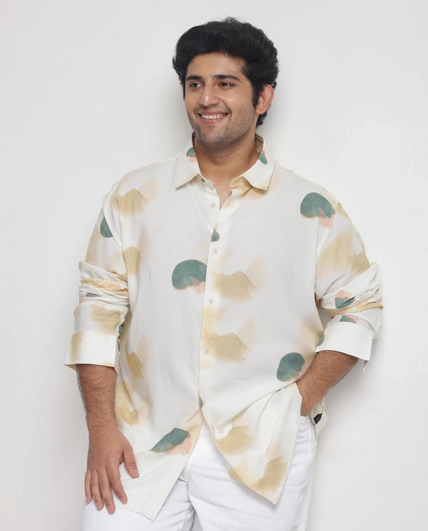 Rare Rabbit Men's Cedar Green Viscose Fabric Abstract Print Full Sleeves Plus Size Shirt