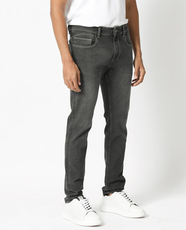 Rare Rabbit Men's Celebi Grey Mid Wash Mid-Rise Slim Fit Jeans