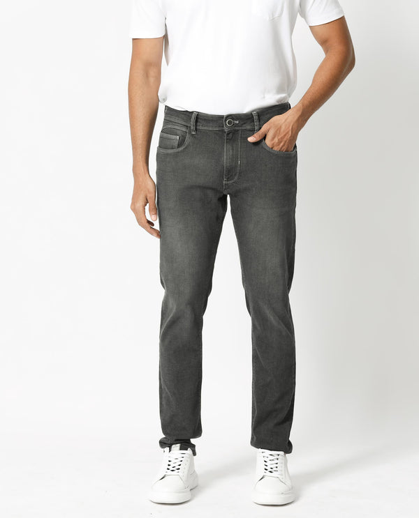 Rare Rabbit Men's Celebi Grey Mid Wash Mid-Rise Slim Fit Jeans