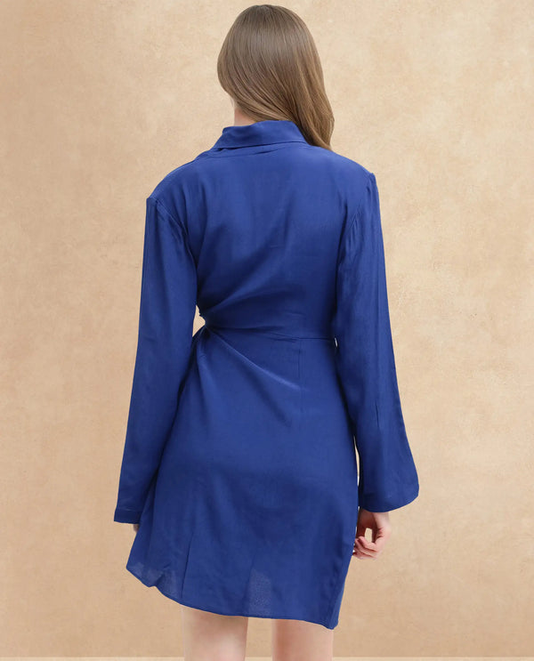 Rareism Women Celler Flouroscent Blue Rayon Fabric Wrap Dress In Fluorescent Blue Rayon