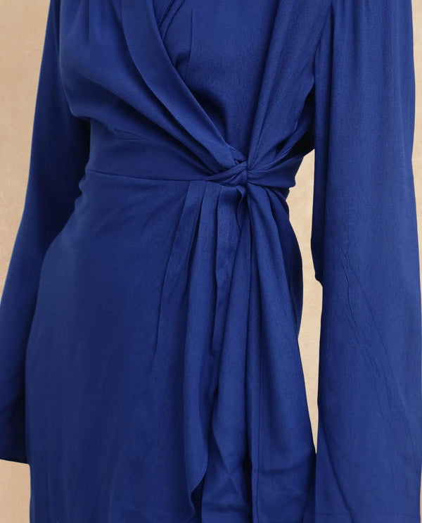 Rareism Women Celler Flouroscent Blue Rayon Fabric Wrap Dress In Fluorescent Blue Rayon