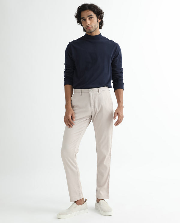 Rare Rabbit Men's Cellular Light Pink Solid Mid-Rise Regular Fit Twill Trouser