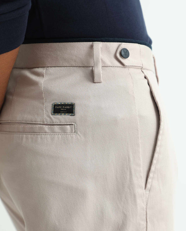Rare Rabbit Men's Cellular Light Pink Solid Mid-Rise Regular Fit Twill Trouser