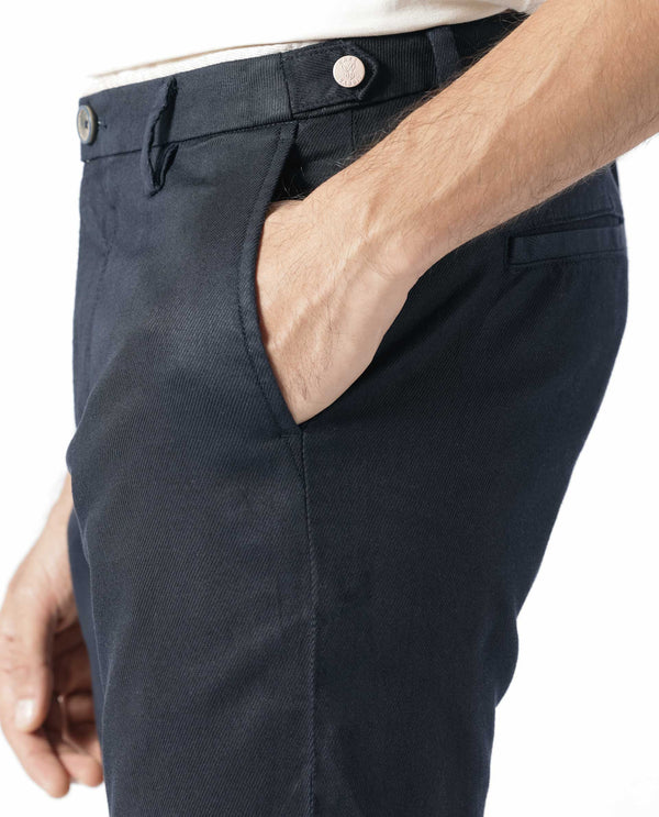 Rare Rabbit Men's Cellular Navy Solid Mid-Rise Regular Fit Twill Trouser