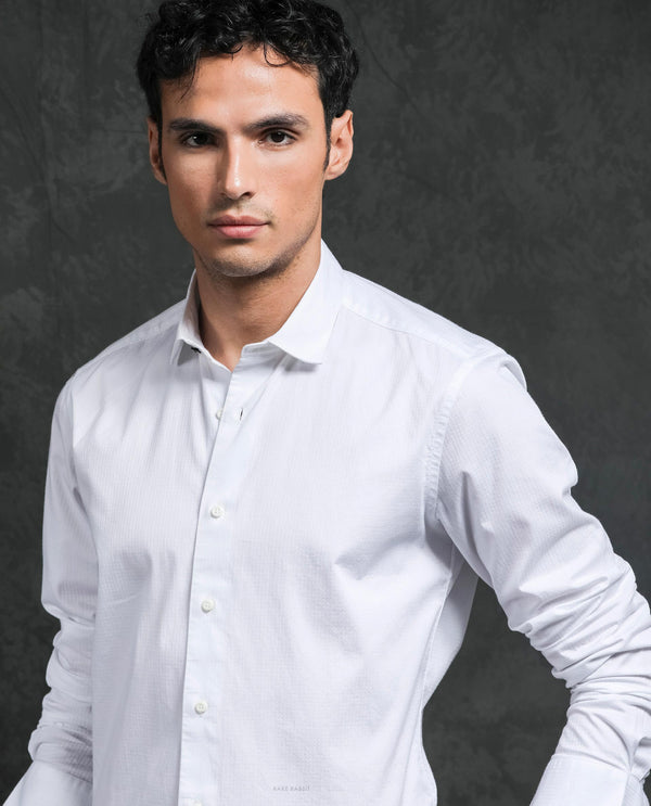 Rare Rabbit Men's Centi White Cotton Fabric Full Sleeves Solid Shirt