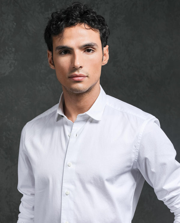 Rare Rabbit Men's Centi White Cotton Fabric Full Sleeves Solid Shirt